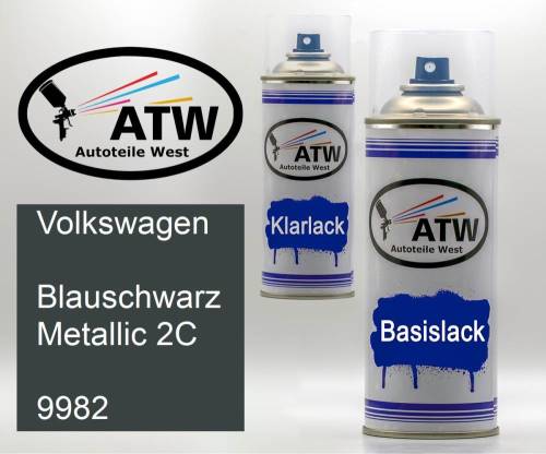 Volkswagen, Blauschwarz Metallic 2C, 9982: 400ml Sprühdose + 400ml Klarlack - Set, von ATW Autoteile West.